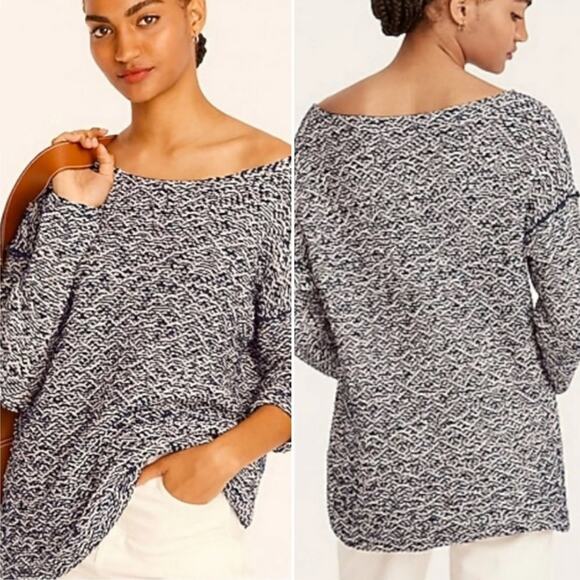 J. Crew Relaxed Wideneck Boxy Thick Textured Knit Sweater Navy M Preppy Minimal - Picture 1 of 14